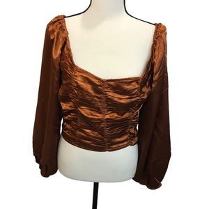 Girl Soul Copper Color Silky Long Balloon Sleeves Crop Top